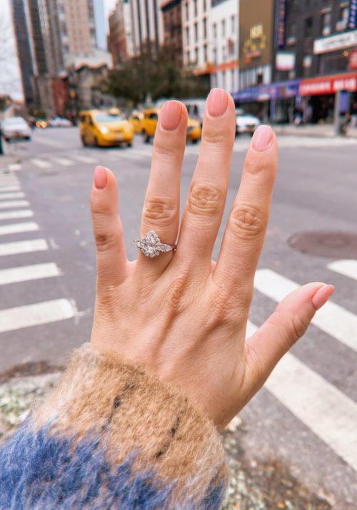 Engagement Ring - Triple Pears with Halo | How He Asked - Our New York City Proposal