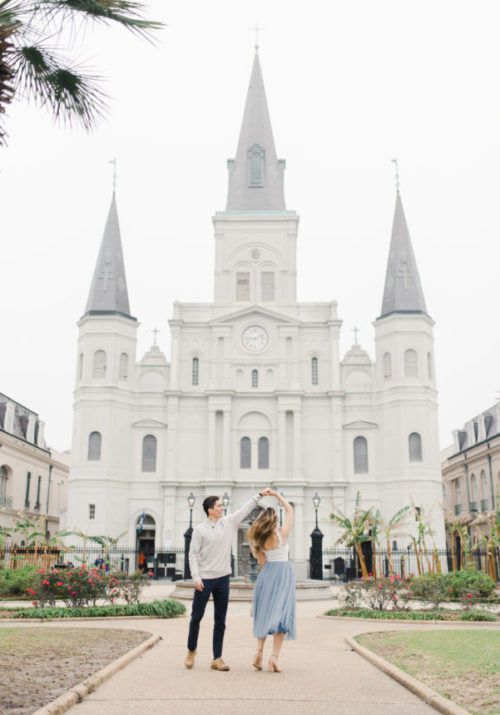 Jackson Square and St. Louis Cathedral | New Orleans Engagement Photos in the French Quarter